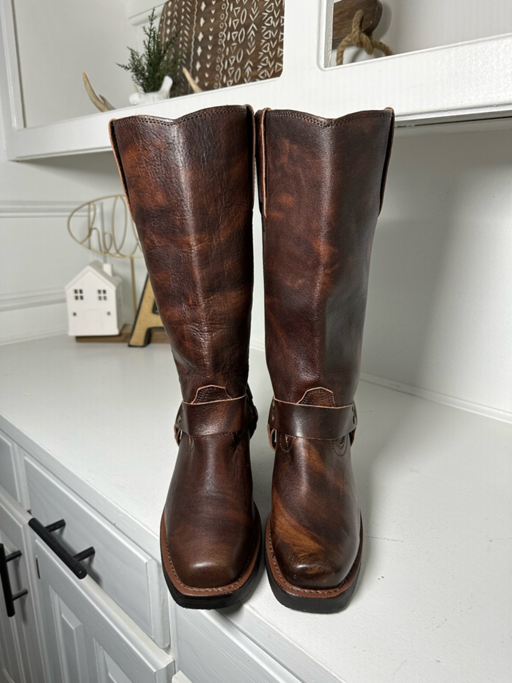 **SOLD**Dingo Harness Boots Womens 6.5 Brown Leather Moto Western Buckle Riding - Picture 2 of 8